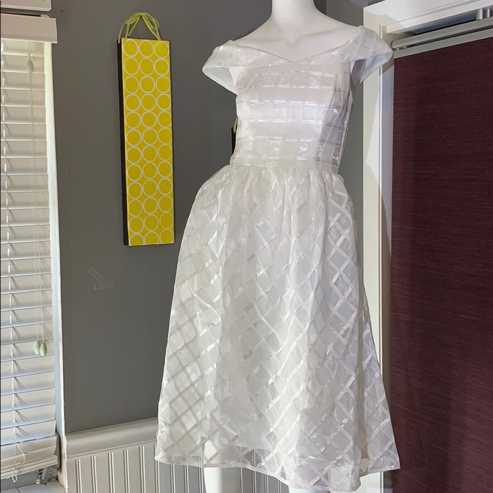 Lace & Mesh- White & silver dress. Size:XS NWOT 💚